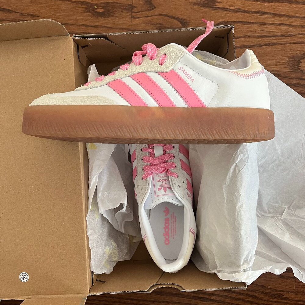 Adidas Sambae Platform Sneakers | White & Bliss Pink | 7 | NWT